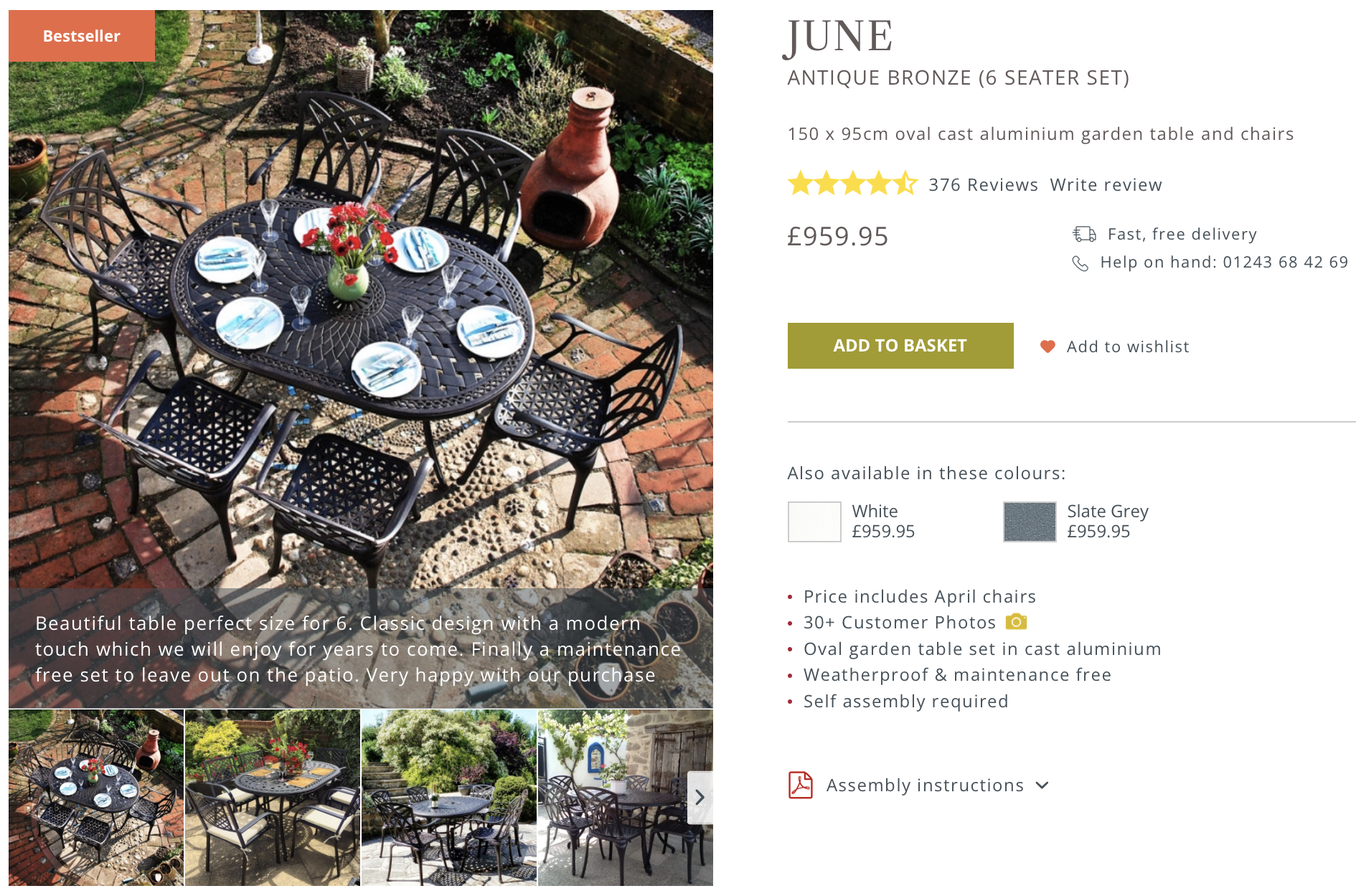 Colour & Finish of our Outdoor Furniture - June Outdoor Table Range