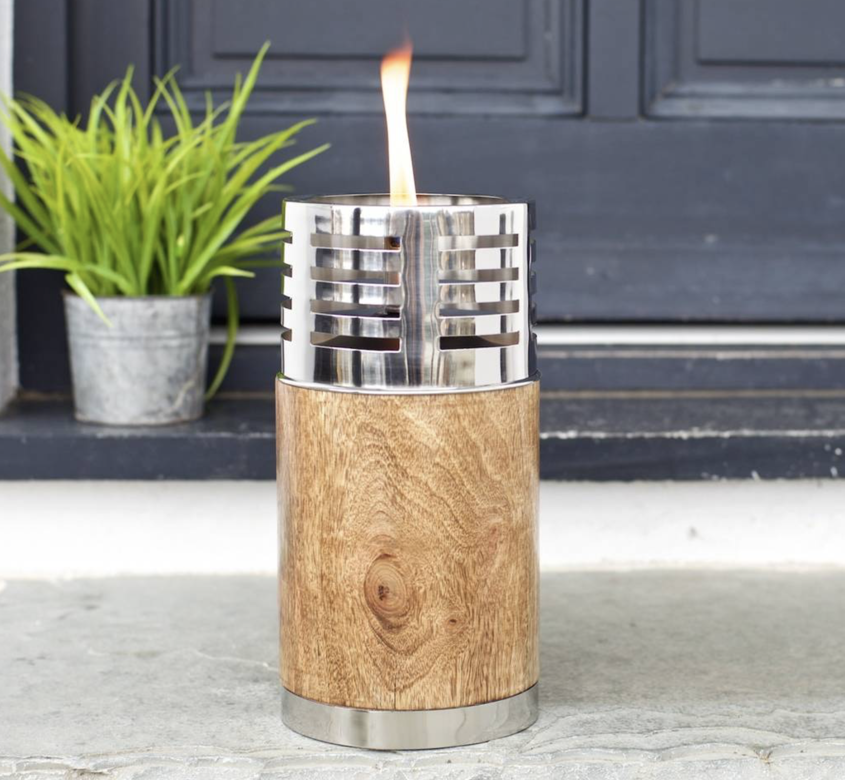 Garden Table Accessories | Wood & Stainless Steel Garden Oil Lamps