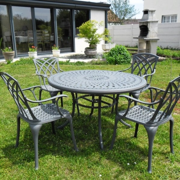Alice 4 Seater Slate Round Garden Or, Round Metal Garden Table And 4 Chairs