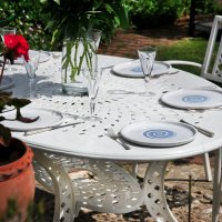 Preview: Charlotte white 6 seater oval garden table set 3