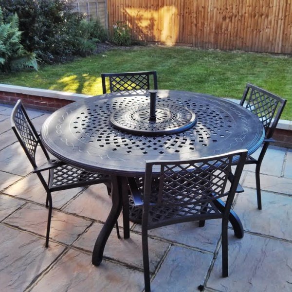 Amelia Bronze 8 Seater Garden Table Set Chairs Lazy Susan - Round Glass Patio Table Makeover