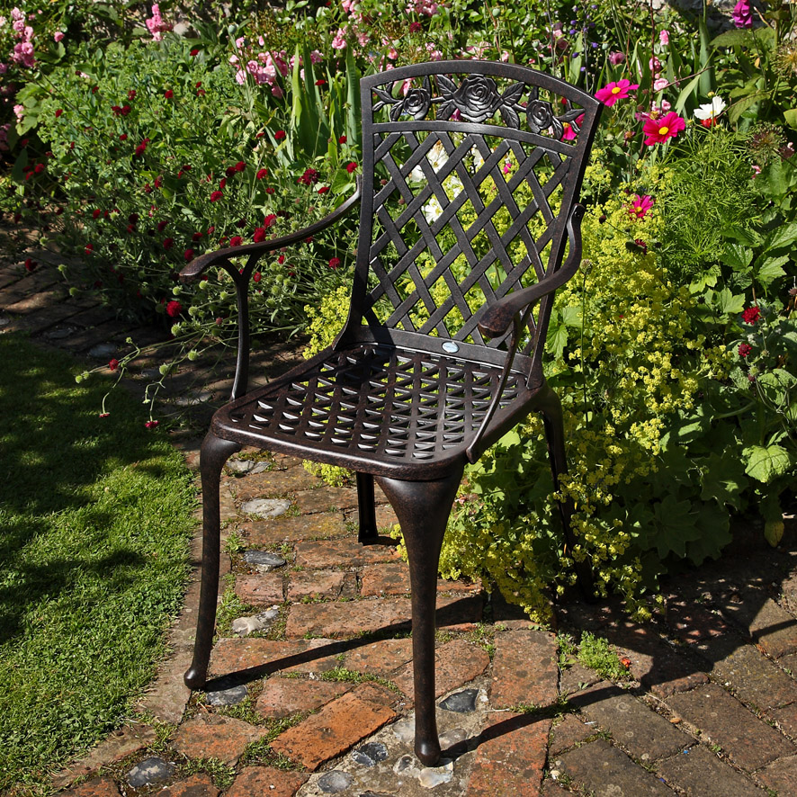 Lazy Susan TULIP 60cm 2 Seater Round Garden Table Lightweight Weatherproof Maintenance Free APRIL Chairs Sand Cast Aluminium Antique Bronze